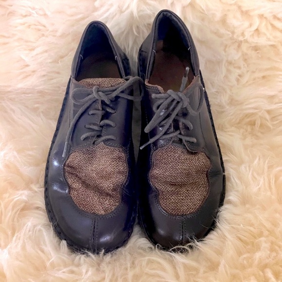 Naot Oxford Lace-up Leather Plaid Textile Shoes - Picture 1 of 7